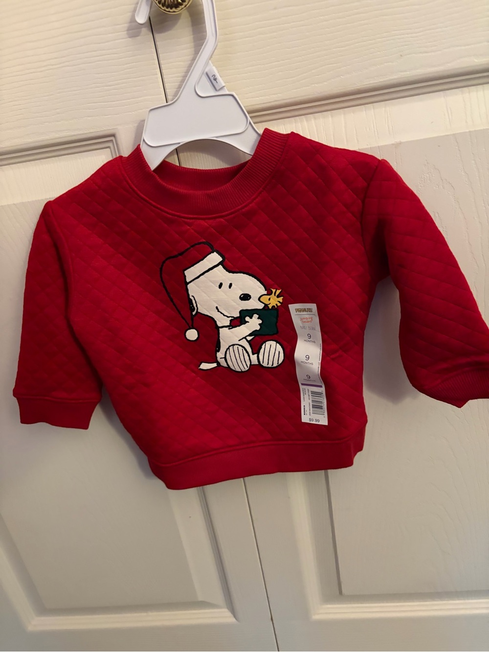 New 9 months  Jumping Beans Snoopy Christmas quilted sweatshirt
